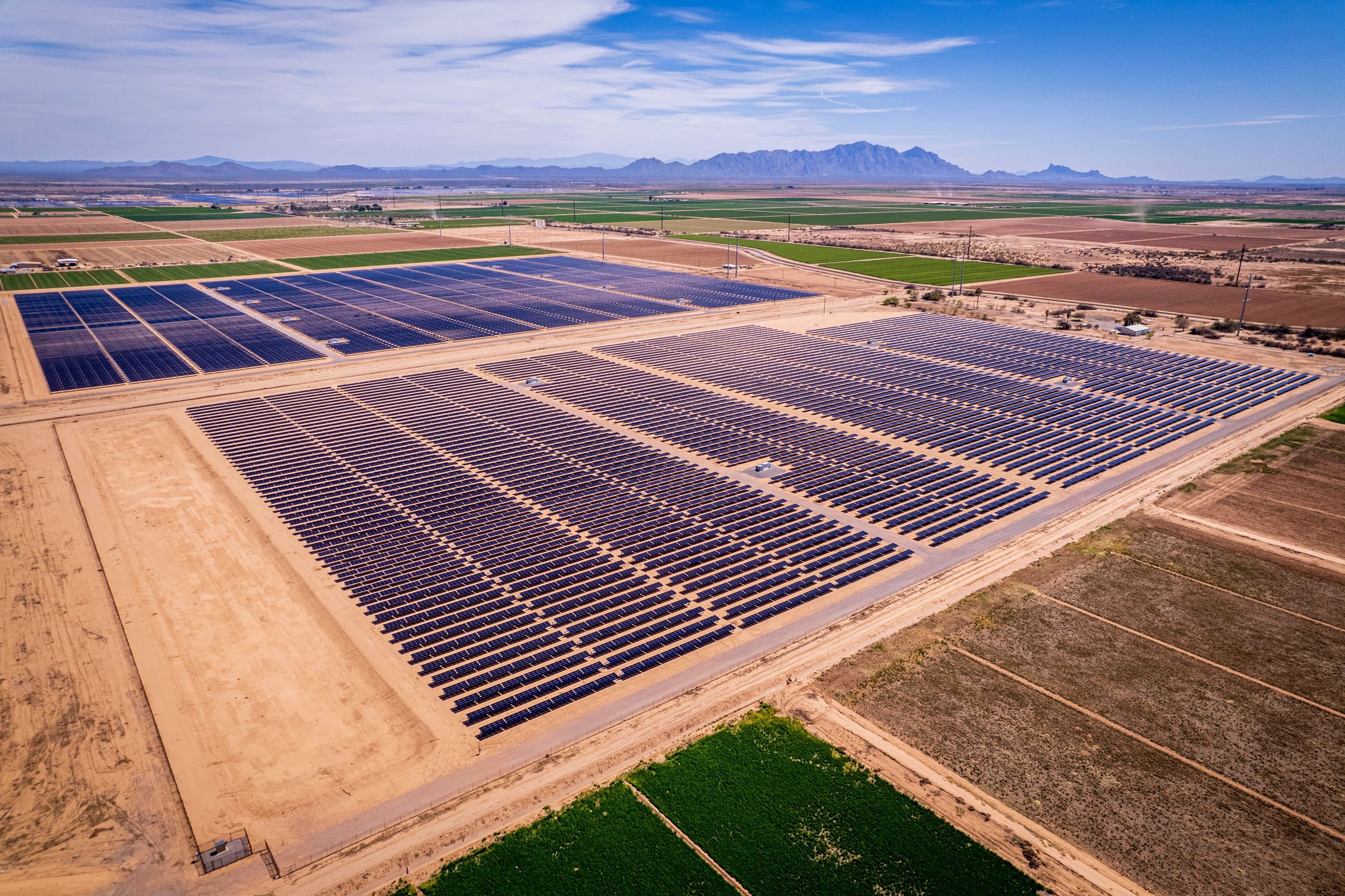 Aerial view of a solar farm in the arid Australian landscape